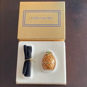 Estee Lauder Gold and Orange Pineapple Compact with Box